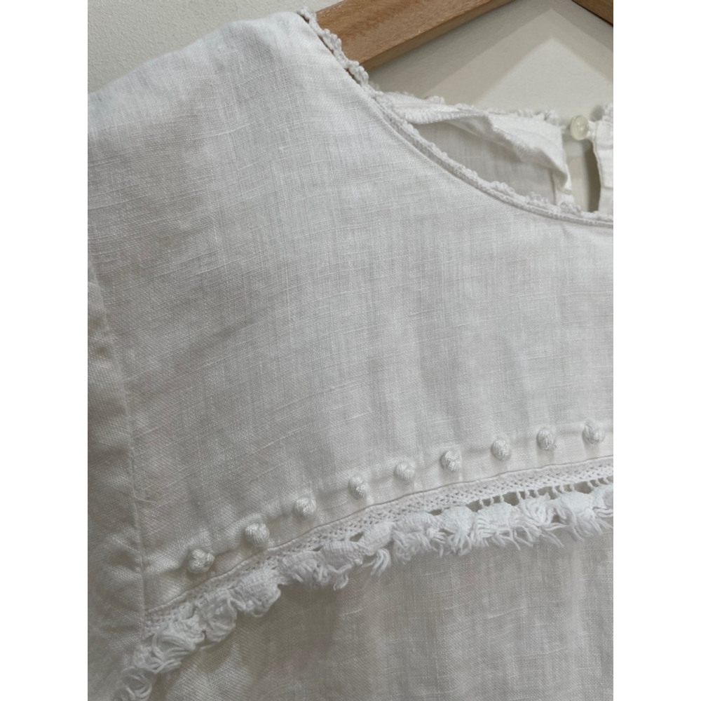 J.Crew 100% Linen Top Blouse 2 White Embroidered Coastal Old Money Minimalist - Picture 3 of 9
